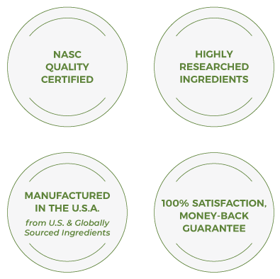 NASC Quality Certified; Highly researched ingredients; Manufactured in the USA from US & Globally sourced ingredients; 100% satisfaction guarantee.