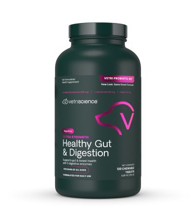Front of Extra Strength Healthy Gut & Digestion Chewable Tablets bottle